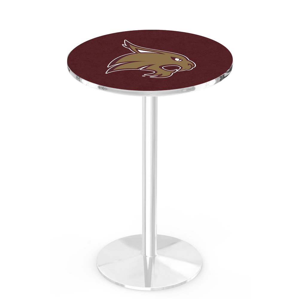L214 Texas State University 42' Tall - 36' Top Pub Table w/ Chrome Finish. Picture 1
