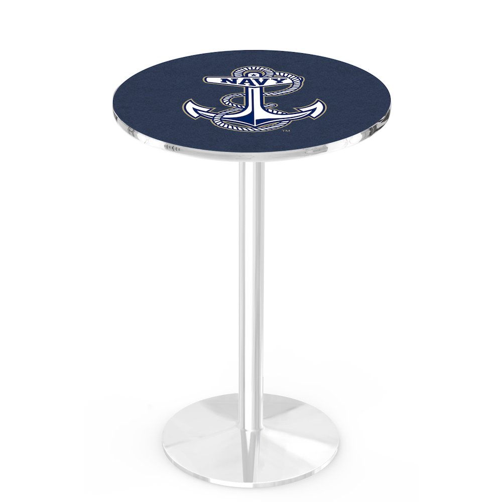 L214 US Naval Academy 42' Tall - 36' Top Pub Table w/ Chrome Finish. Picture 1