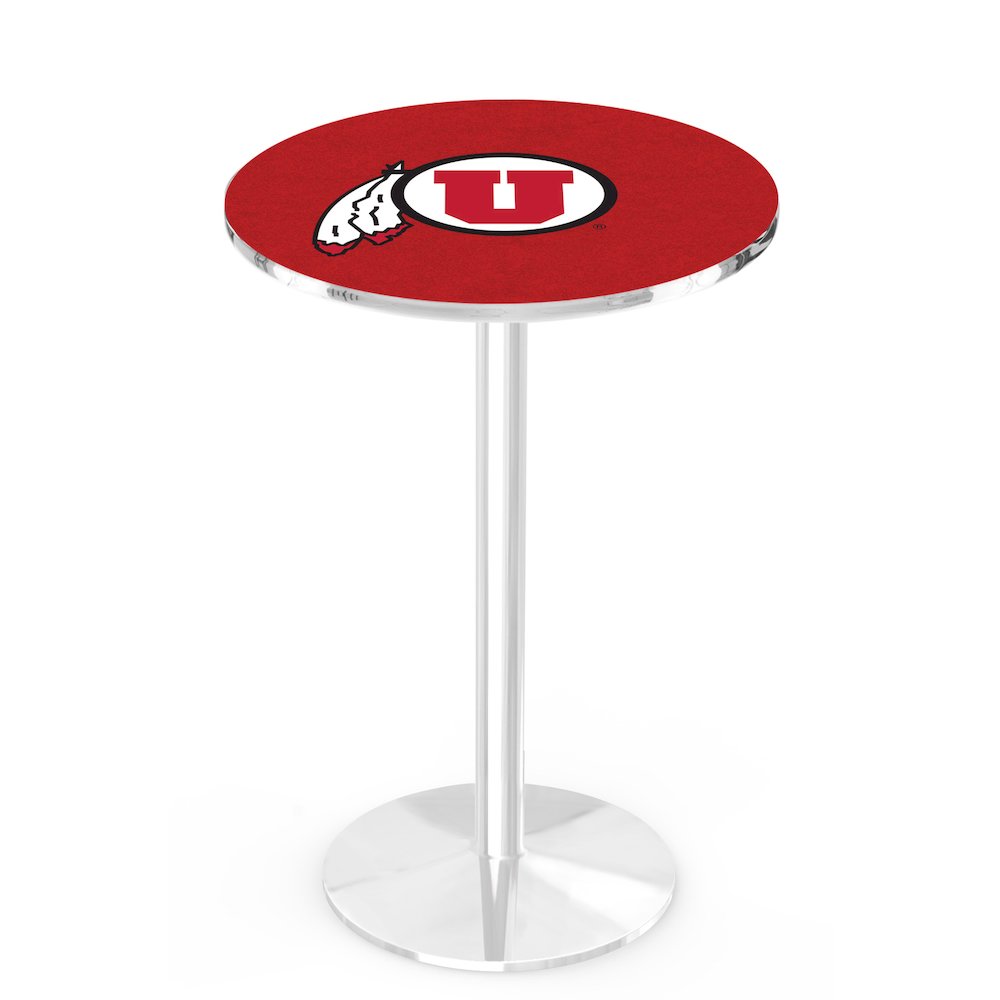 L214 University of Utah 42' Tall - 36' Top Pub Table w/ Chrome Finish. Picture 1