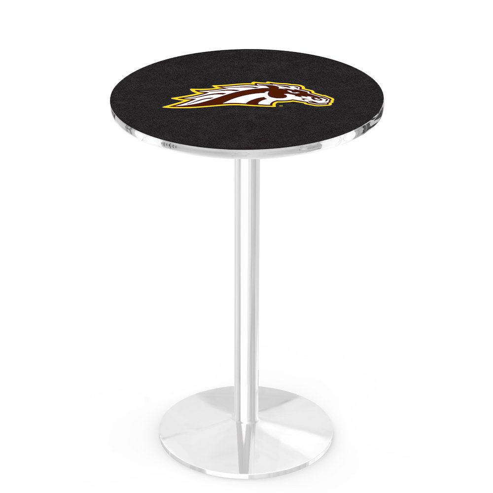 L214 Western Michigan University 42' Tall - 36' Top Pub Table w/ Chrome Finish. Picture 1