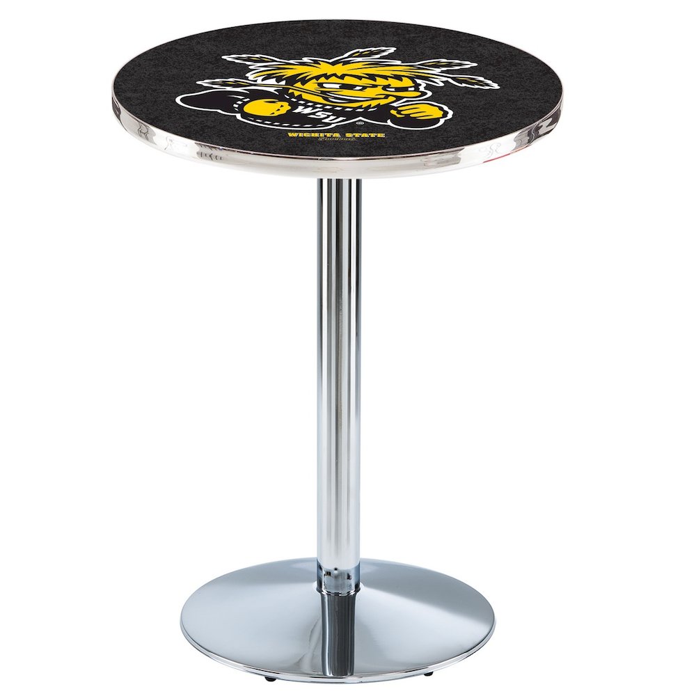 L214 Wichita State University 42" Tall - 36" Top Pub Table with Chrome Finish. Picture 1