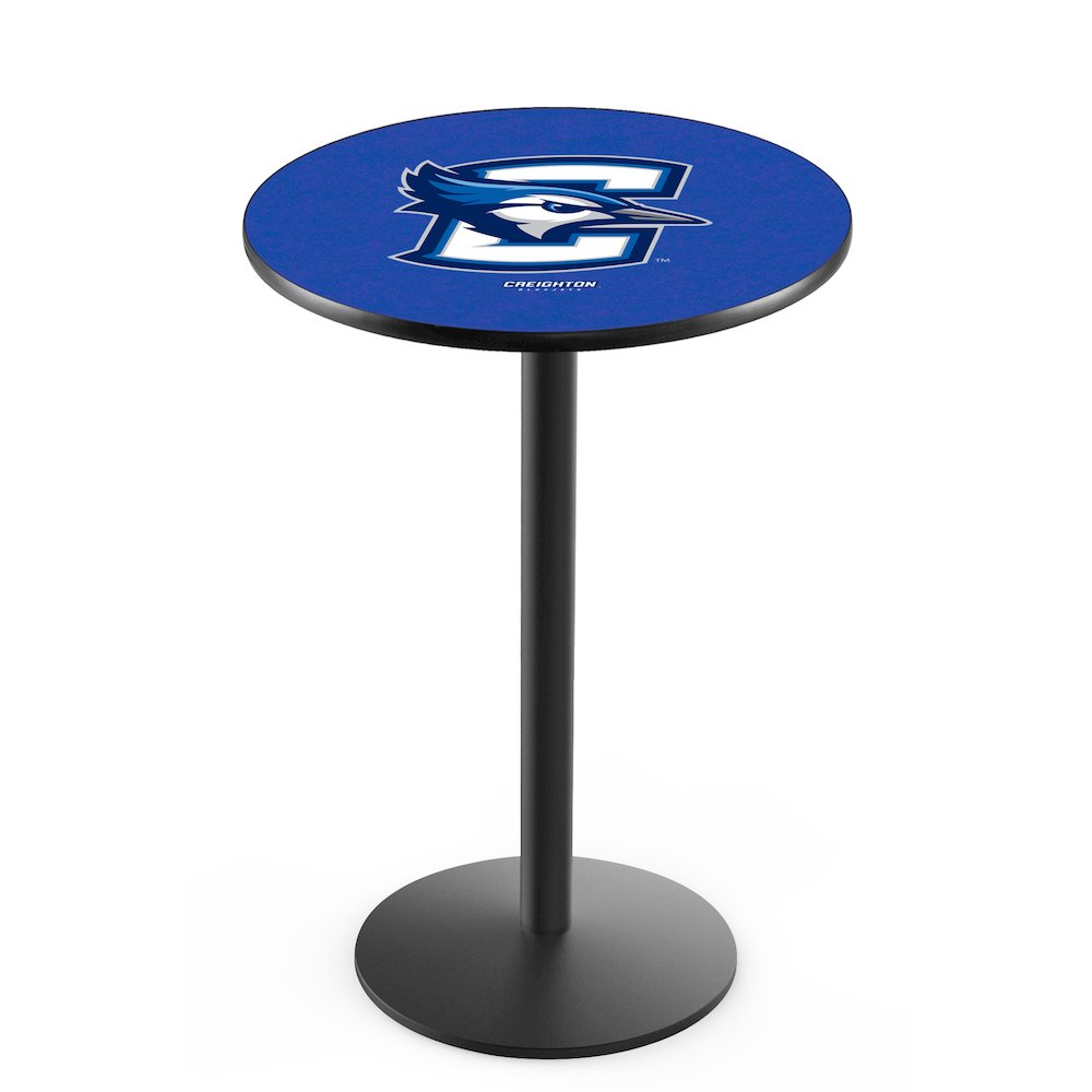 L214 Creighton University 42" Tall - 36" Top Pub Table with Black Wrinkle Finish. Picture 1