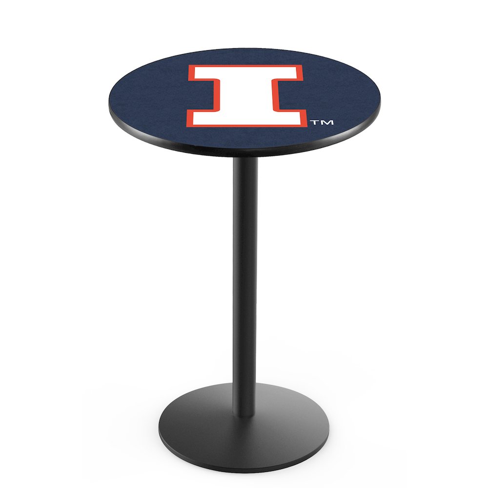 L214 University of Illinois 42" Tall - 36" Top Pub Table with Black Wrinkle Finish. Picture 1