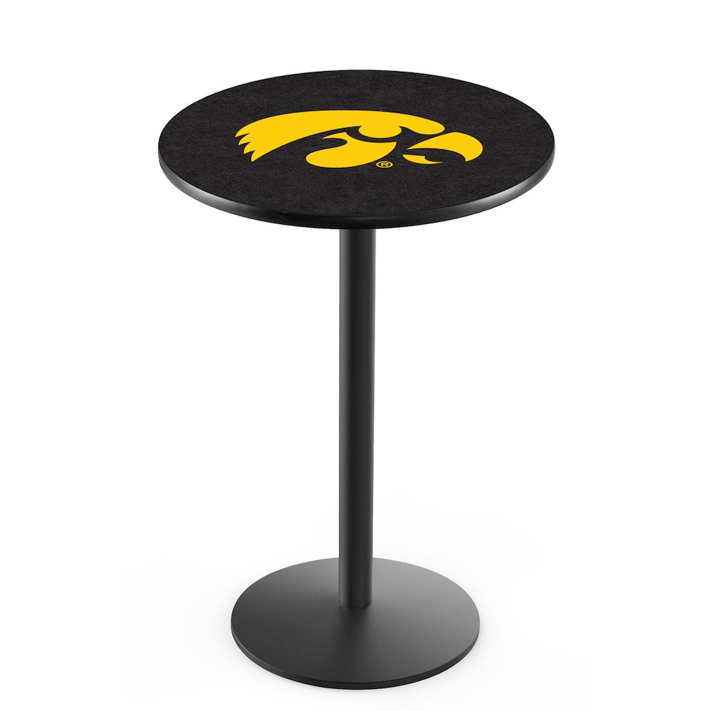 L214 University of Iowa 42" Tall - 36" Top Pub Table with Black Wrinkle Finish. Picture 1