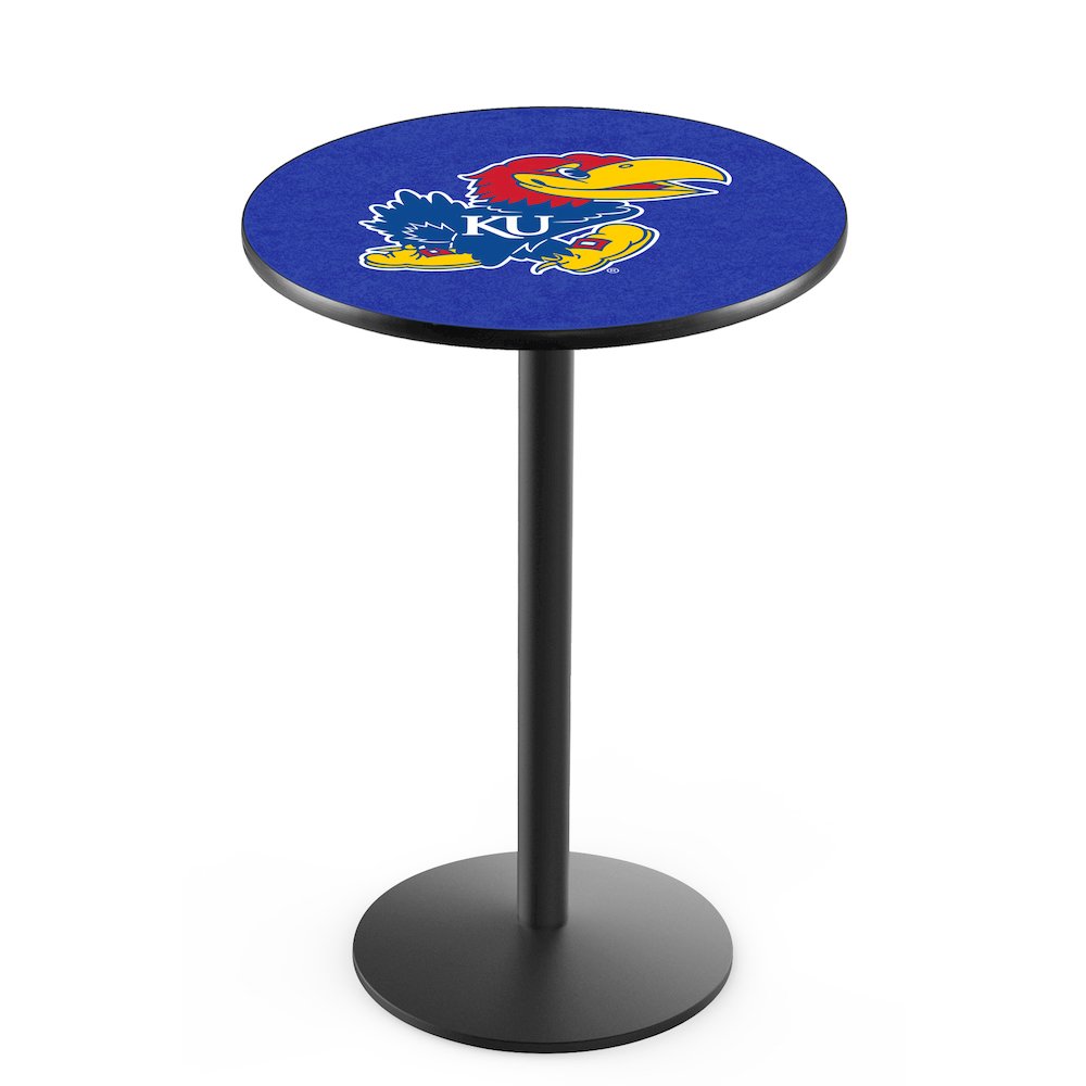 L214 University of Kansas 42" Tall - 36" Top Pub Table with Black Wrinkle Finish. Picture 1