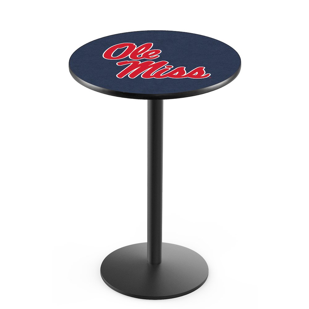 L214 University of Mississippi 42' Tall - 36' Top Pub Table w/ Black Wrinkle Finish. Picture 1