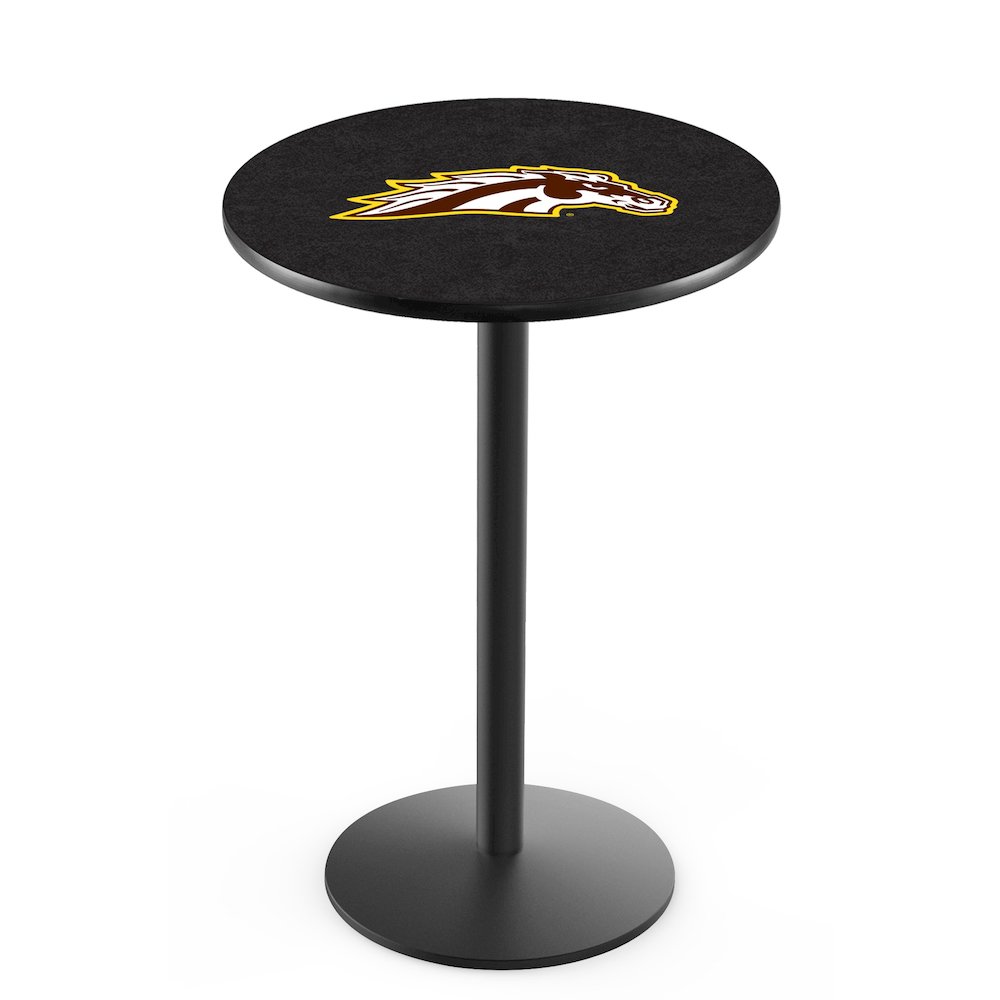 L214 Western Michigan University 42" Tall - 36" Top Pub Table with Black Wrinkle Finish. Picture 1