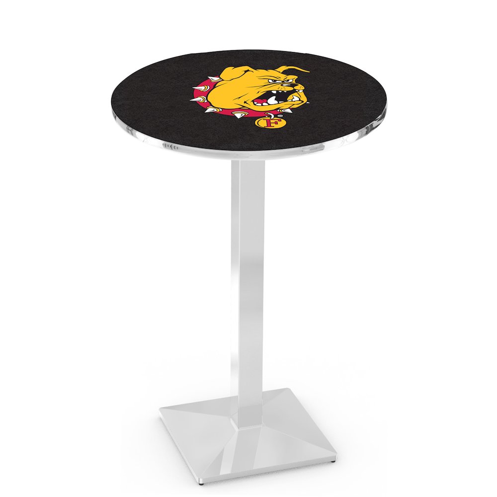 L217 Ferris State University 42" Tall - 36" Top Pub Table with Chrome Finish. Picture 1