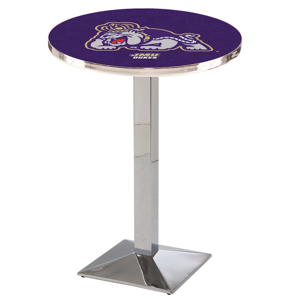 L217 James Madison University 42' Tall - 36' Top Pub Table w/ Chrome Finish. Picture 1