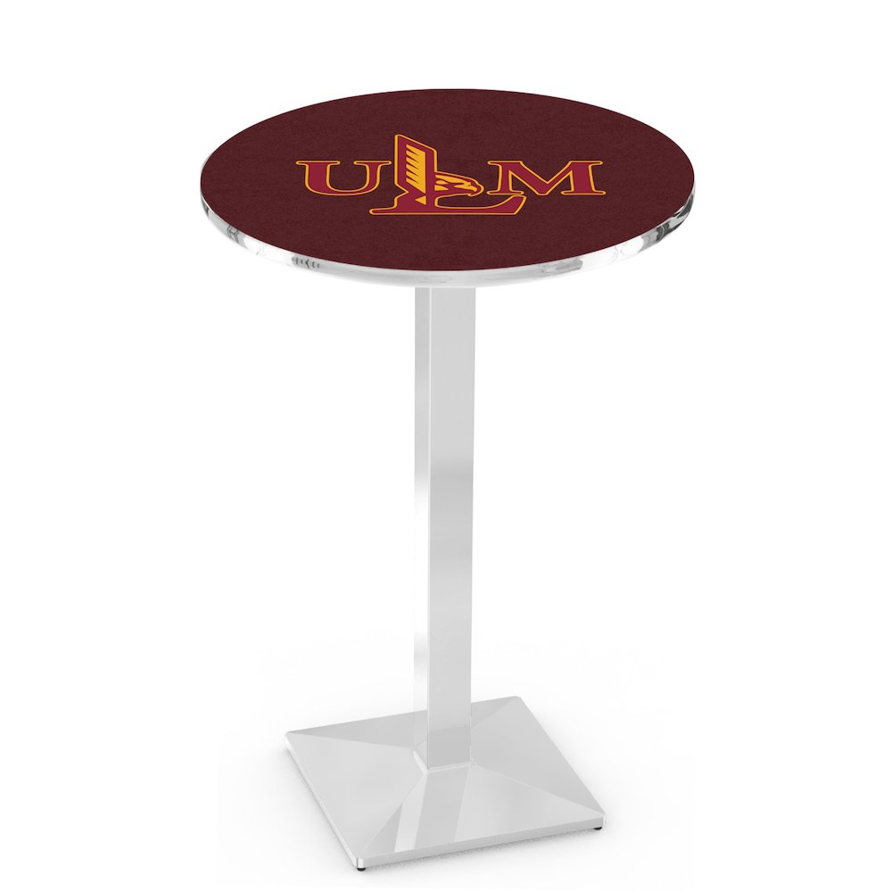 L217 University of Louisiana at Monroe 42' Tall - 36' Top Pub Table w/ Chrome Finish. Picture 1