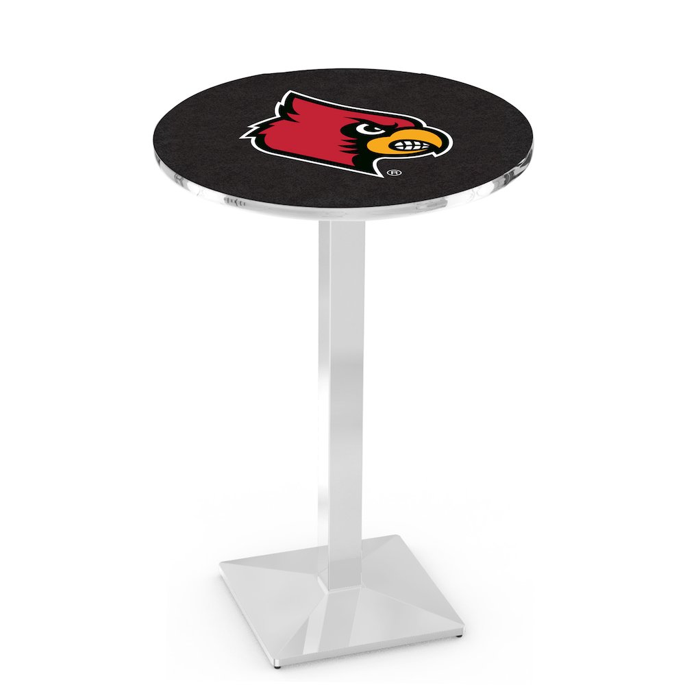 L217 University of Louisville 42' Tall - 36' Top Pub Table w/ Chrome Finish. Picture 1