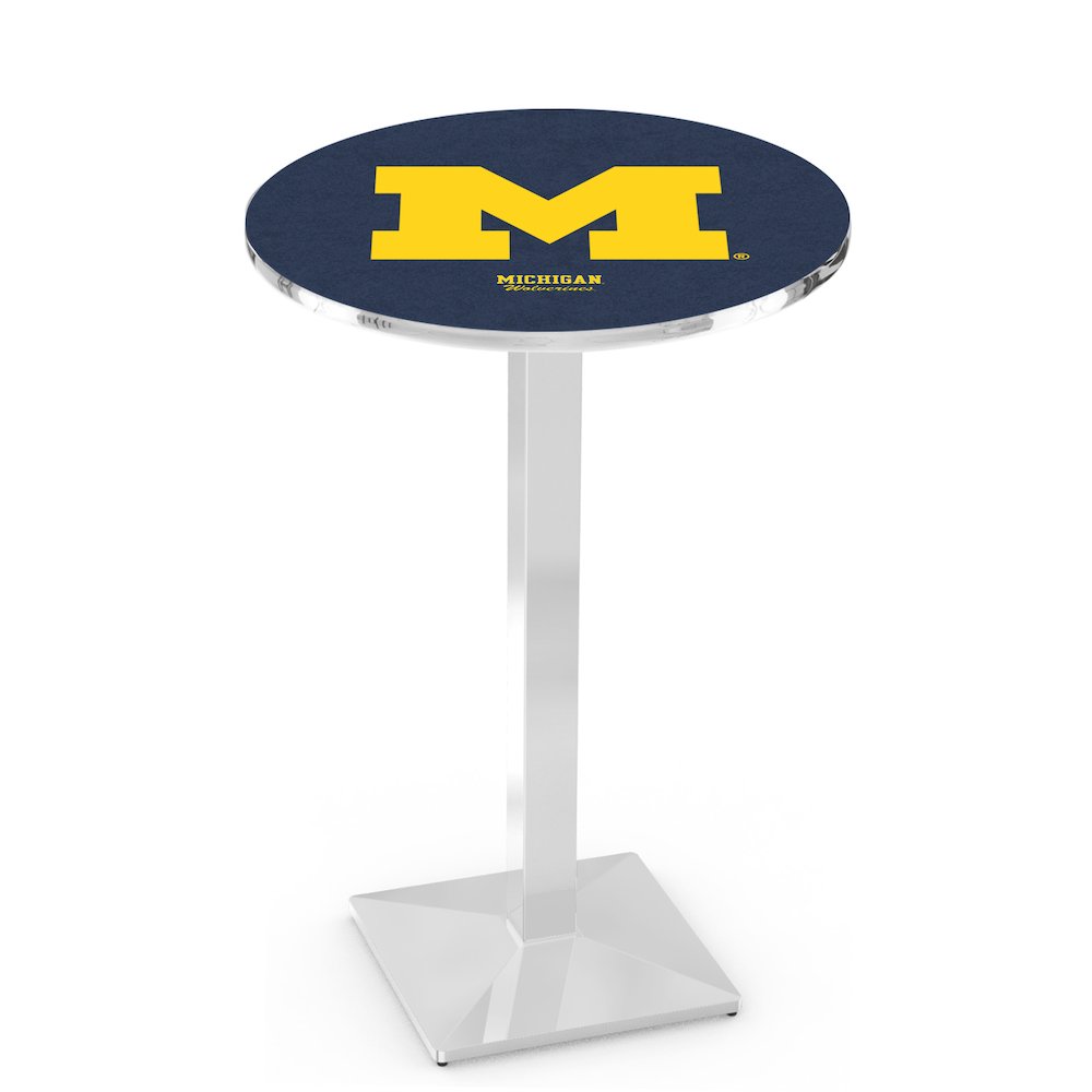 L217 University of Michigan 42' Tall - 36' Top Pub Table w/ Chrome Finish. Picture 1
