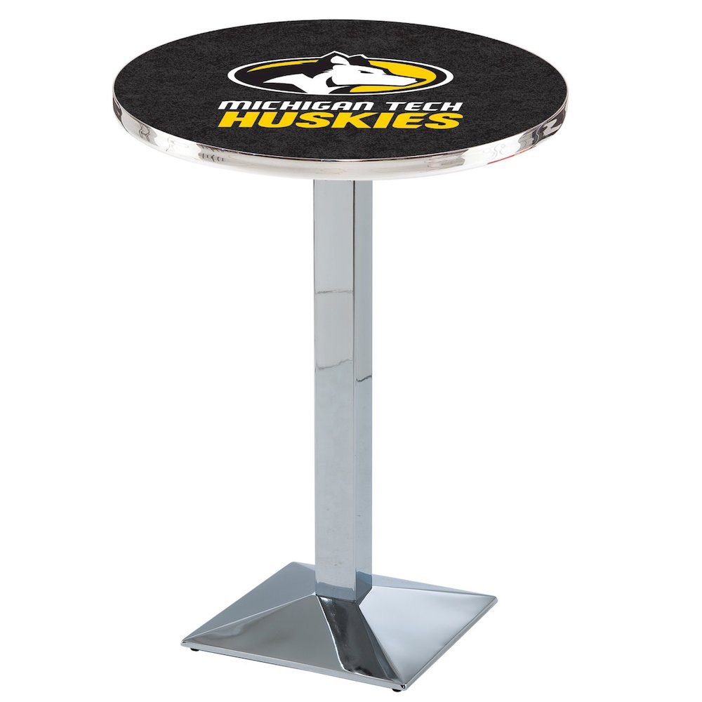 L217 Michigan Tech University 42' Tall - 36' Top Pub Table w/ Chrome Finish. Picture 1
