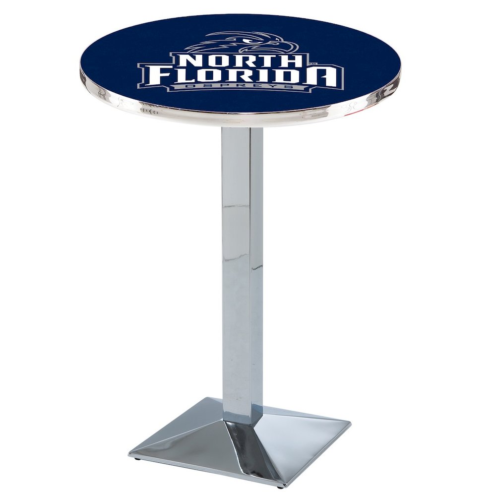 L217 University of North Florida 42' Tall - 36' Top Pub Table w/ Chrome Finish. Picture 1