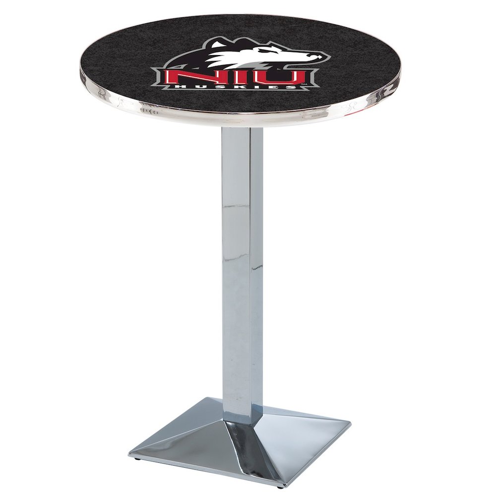 L217 University of Northern Illinois 42" Tall - 36" Top Pub Table with Chrome Finish. Picture 1