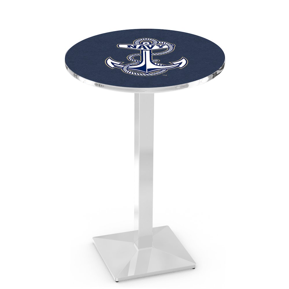 L217 US Naval Academy 42" Tall - 36" Top Pub Table with Chrome Finish. Picture 1