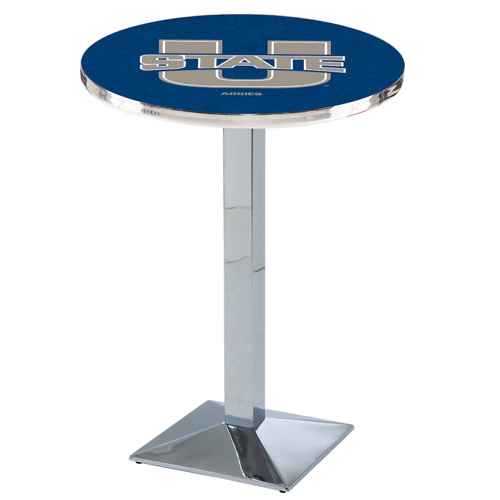L217 Utah State University 42' Tall - 36' Top Pub Table w/ Chrome Finish. Picture 1