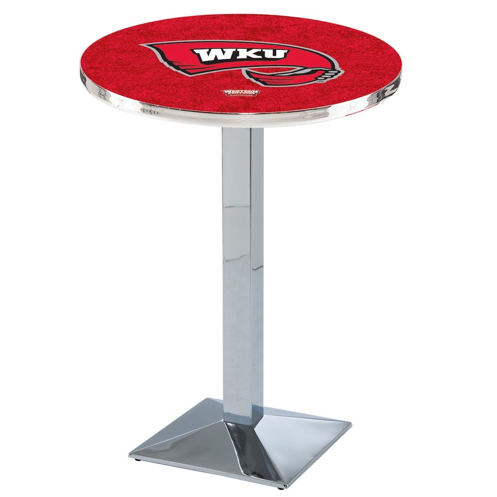 L217 Western Kentucky University 42' Tall - 36' Top Pub Table w/ Chrome Finish. Picture 1