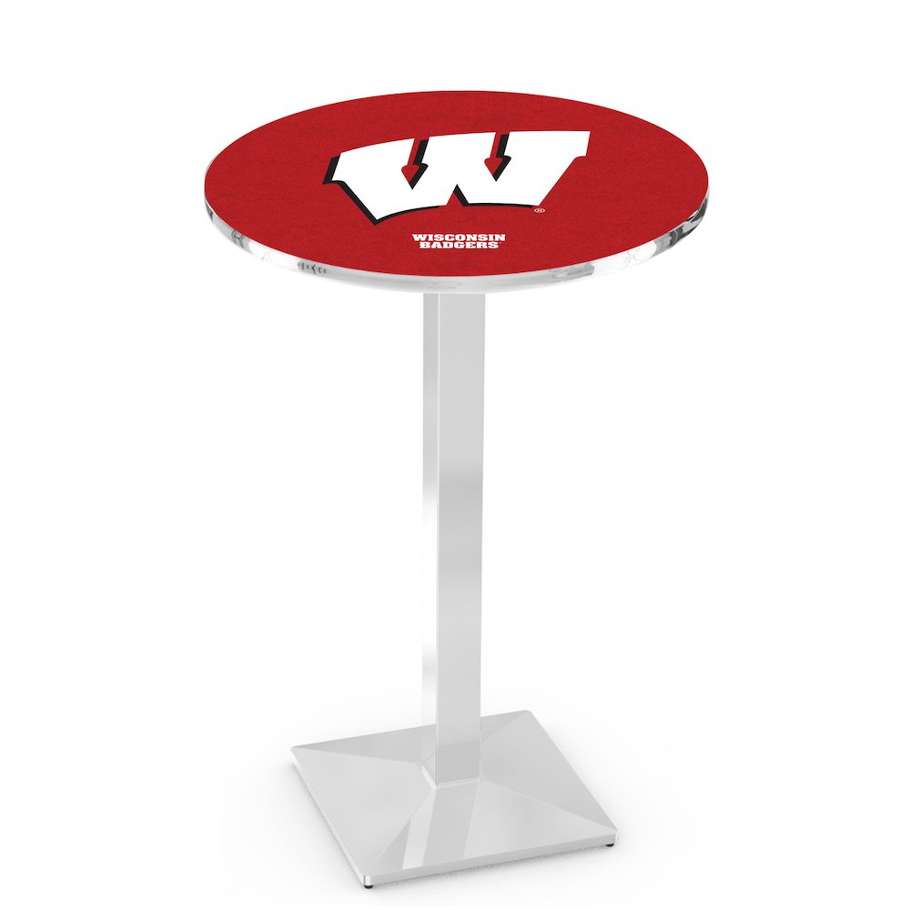 L217 University of Wisconsin (W)  42" Tall - 36" Top Pub Table with Chrome Finish. Picture 1