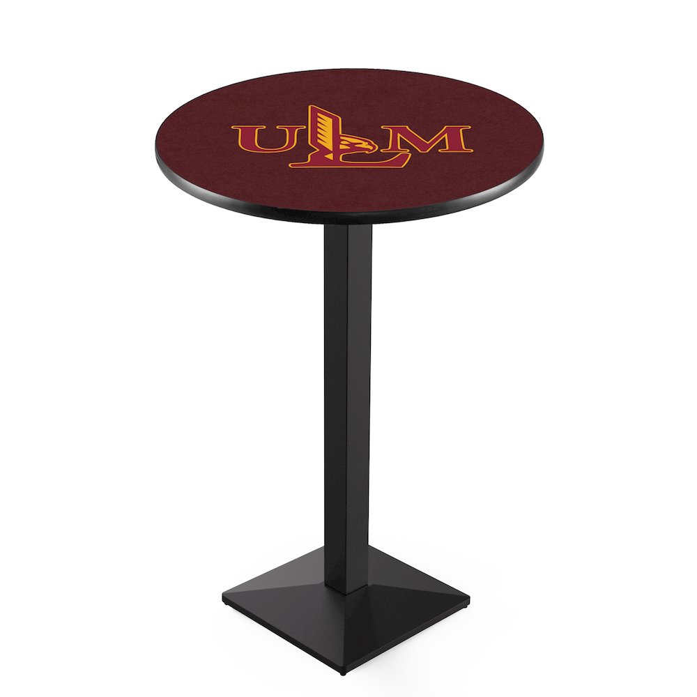 L217 University of Louisiana at Monroe 42" Tall - 36" Top Pub Table with Black Wrinkle Finish. Picture 1