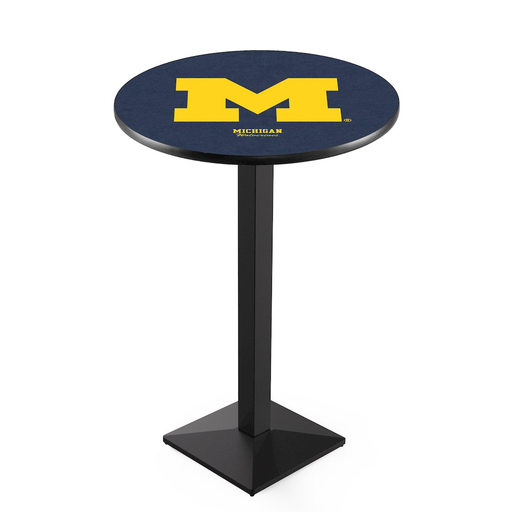 L217 University of Michigan 42" Tall - 36" Top Pub Table with Black Wrinkle Finish. Picture 1