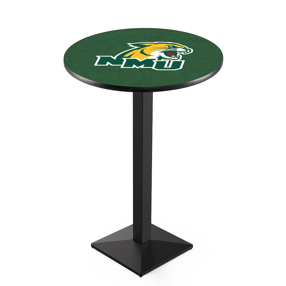 L217 Northern Michigan University 42" Tall - 36" Top Pub Table with Black Wrinkle Finish. Picture 1