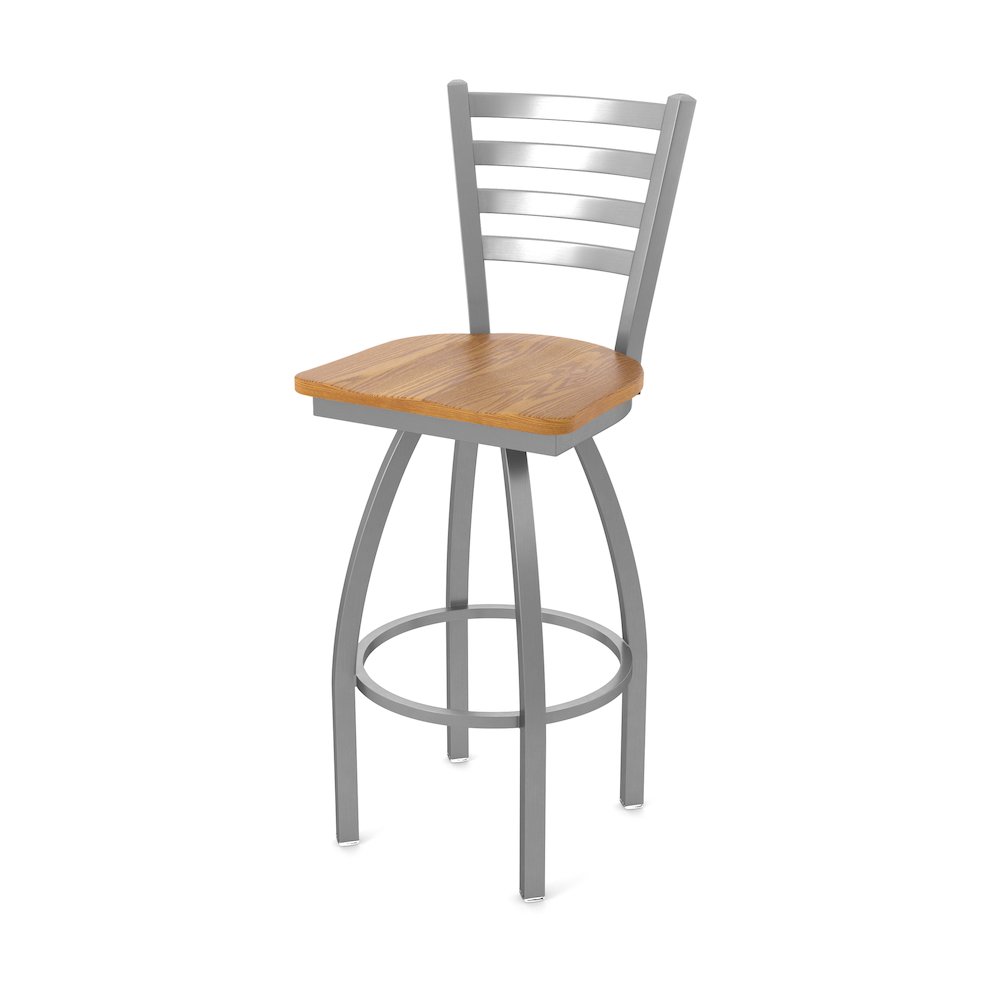 410 Jackie Stainless Steel 25" Swivel Counter Stool with Medium Oak Seat. Picture 1