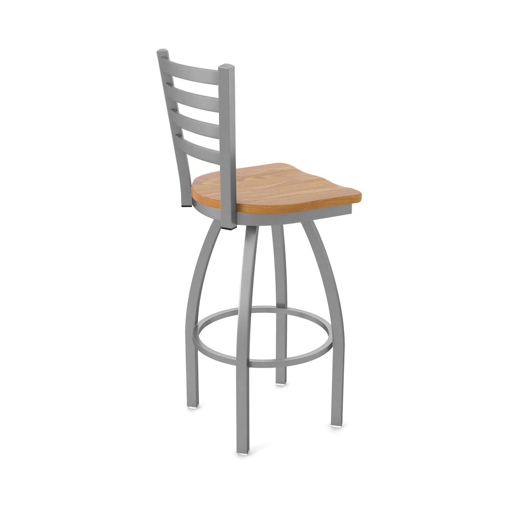 410 Jackie Stainless Steel 25" Swivel Counter Stool with Medium Oak Seat. Picture 2