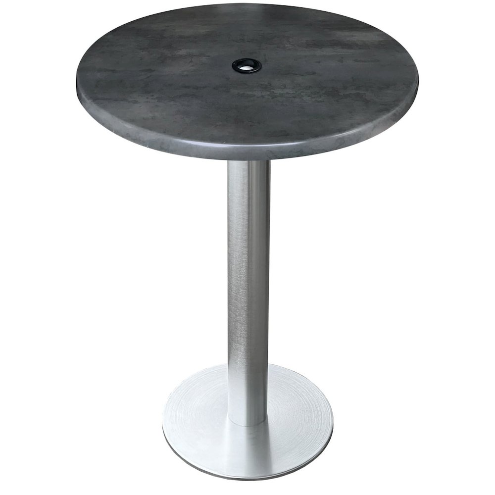 All-Season Table with 30" Diameter Black Steel Top with Umbrella Hole. Picture 1