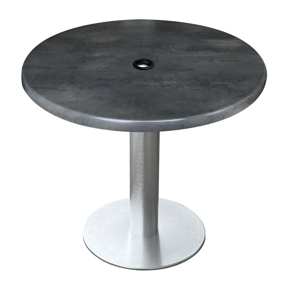 All-Season Table with 36" Diameter White Marble Top with Umbrella Hole. Picture 1