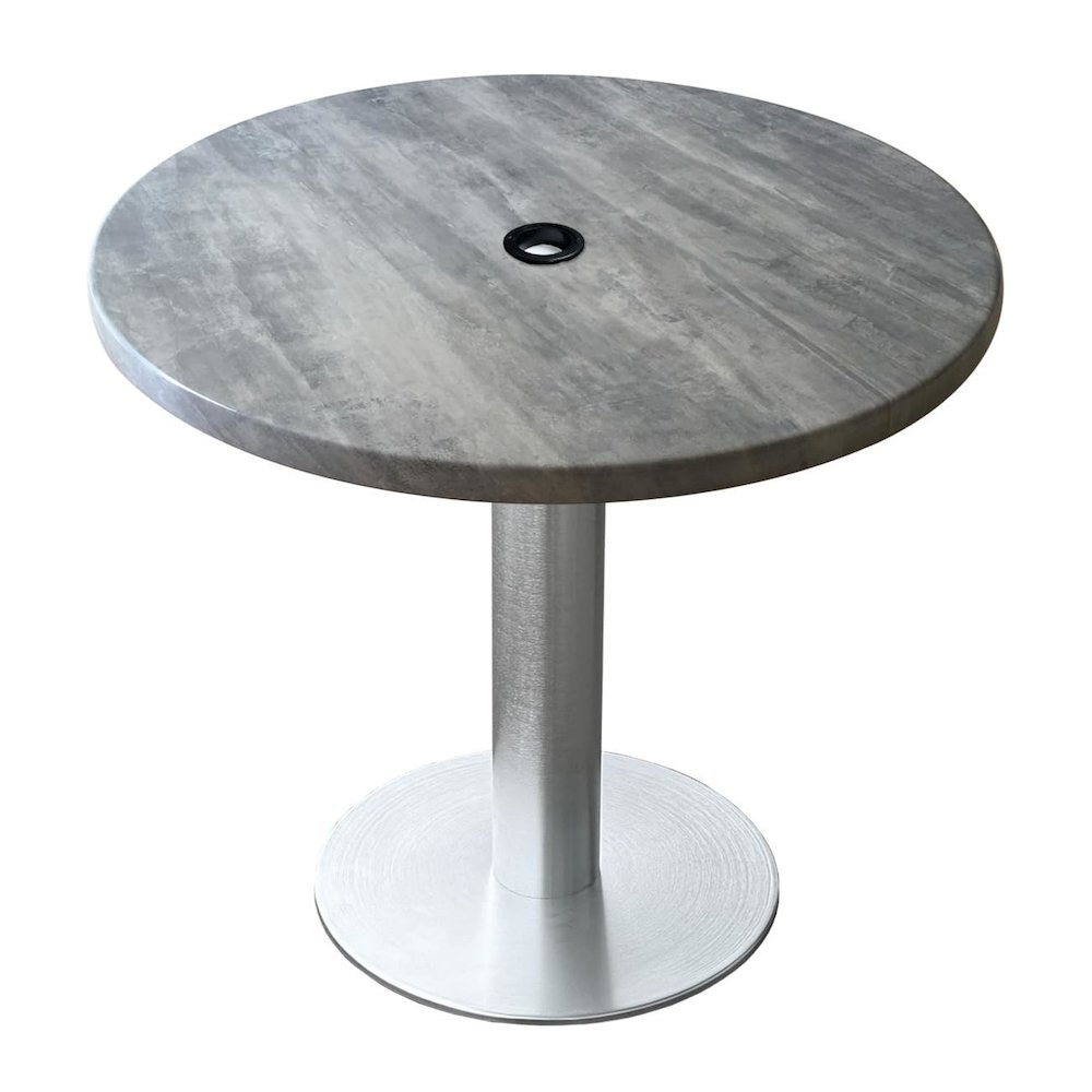 All-Season Table with 30" Diameter Greystone Top with Umbrella Hole. Picture 1