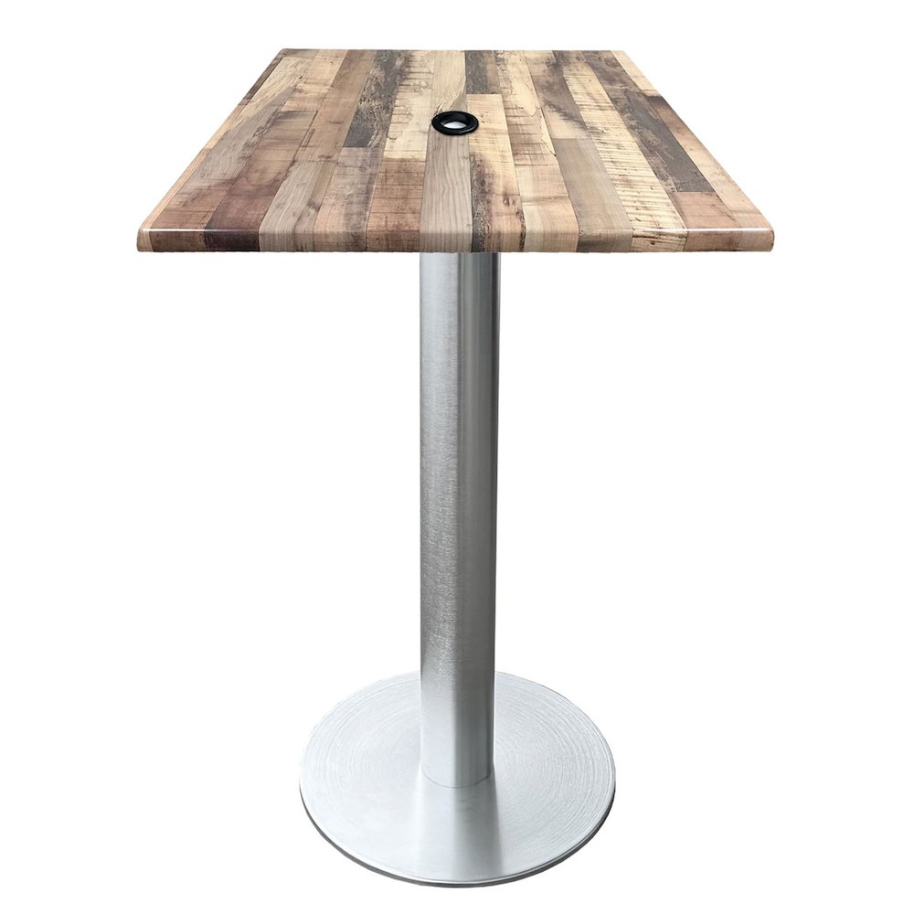 All-Season Table with 30" x 30" Square Rustic Top with Umbrella Hole. Picture 1