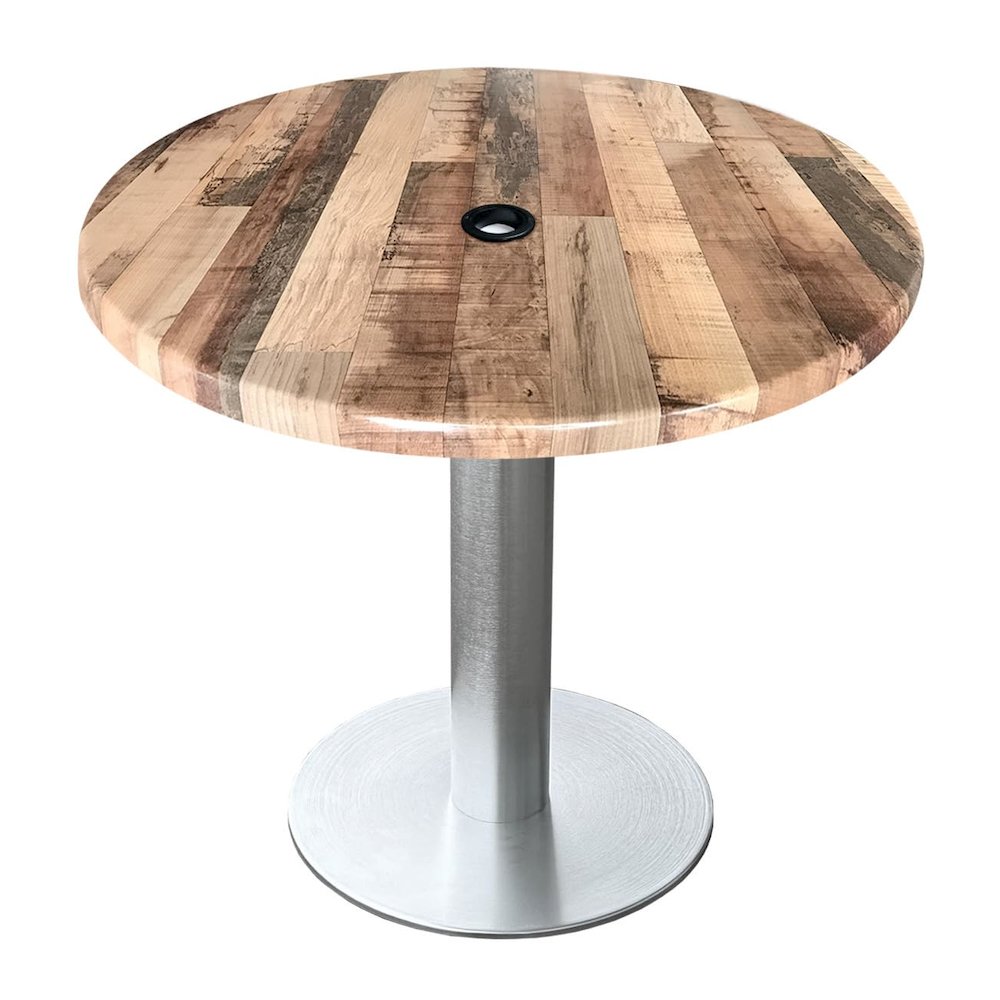 All-Season Table with 30" Diameter Rustic Top with Umbrella Hole. Picture 1