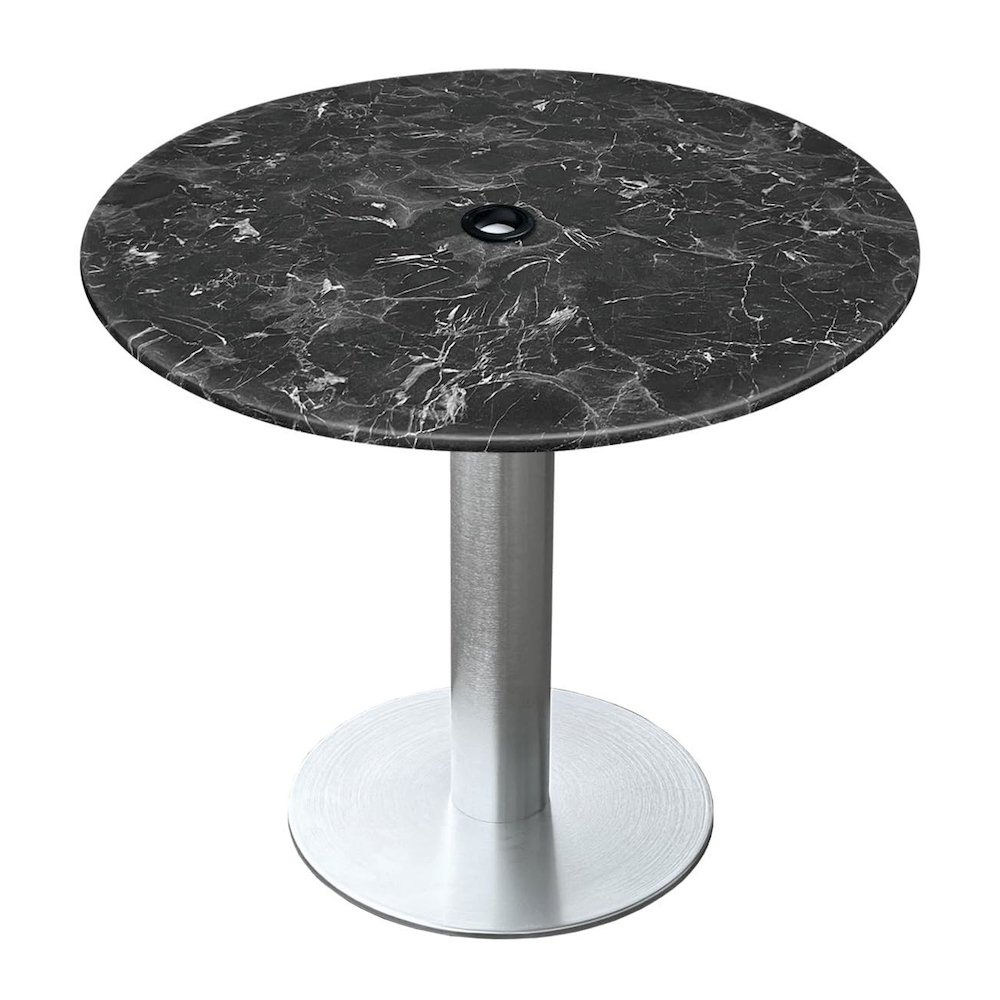All-Season Table with 32" Diameter Black Marble Top with Umbrella Hole. Picture 1