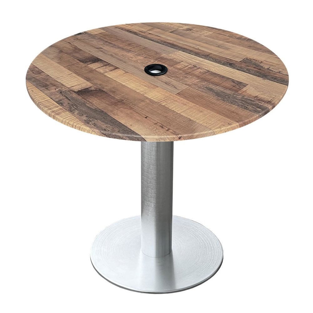 All-Season Table with 32" Diameter Rustic Top with Umbrella Hole. Picture 1