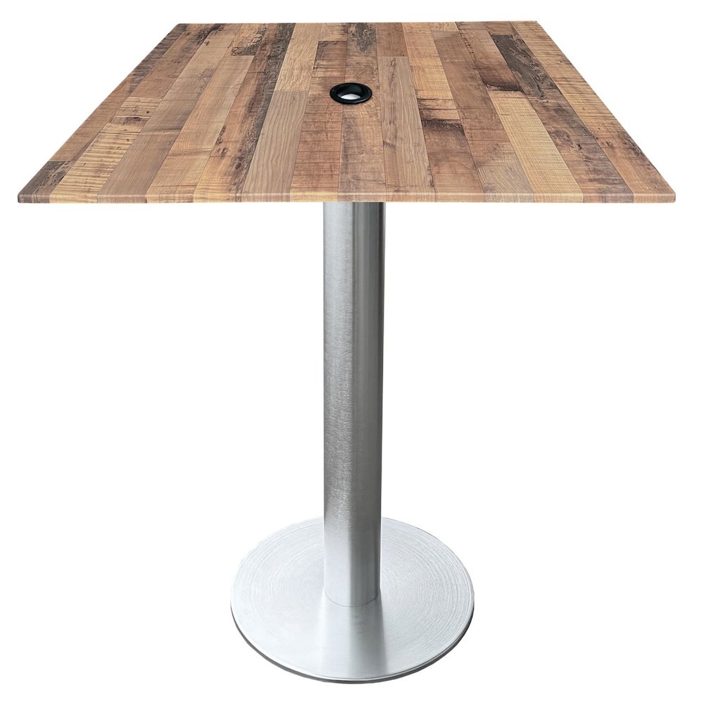 All-Season Table with 32" x 32" Square Rustic Top with Umbrella Hole. Picture 1