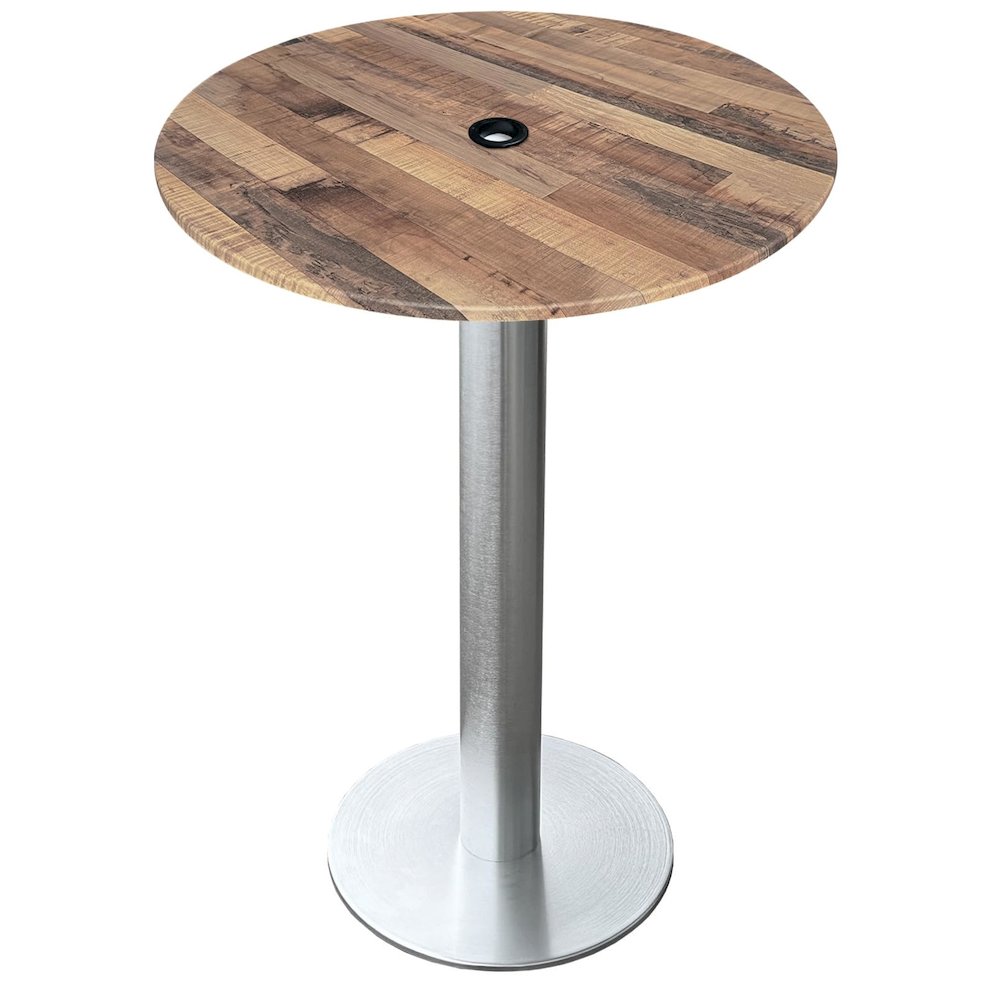 All-Season Table with 32" Diameter Rustic Top with Umbrella Hole. Picture 1