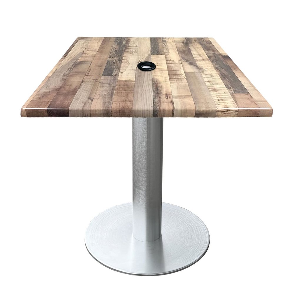 All-Season Table with 30" x 30" Square Rustic Top with Umbrella Hole. Picture 1
