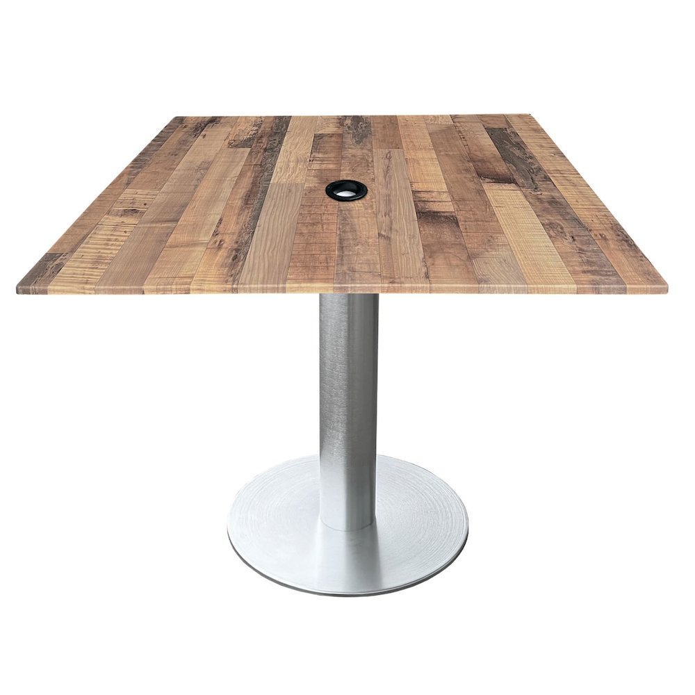 All-Season Table with 36" x 36" Square Rustic Top with Umbrella Hole. Picture 1