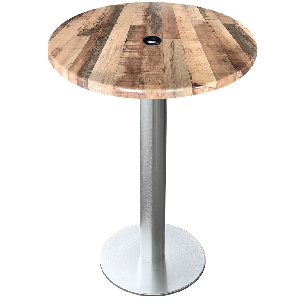 All-Season Table with 30" Diameter Rustic Top with Umbrella Hole. Picture 1