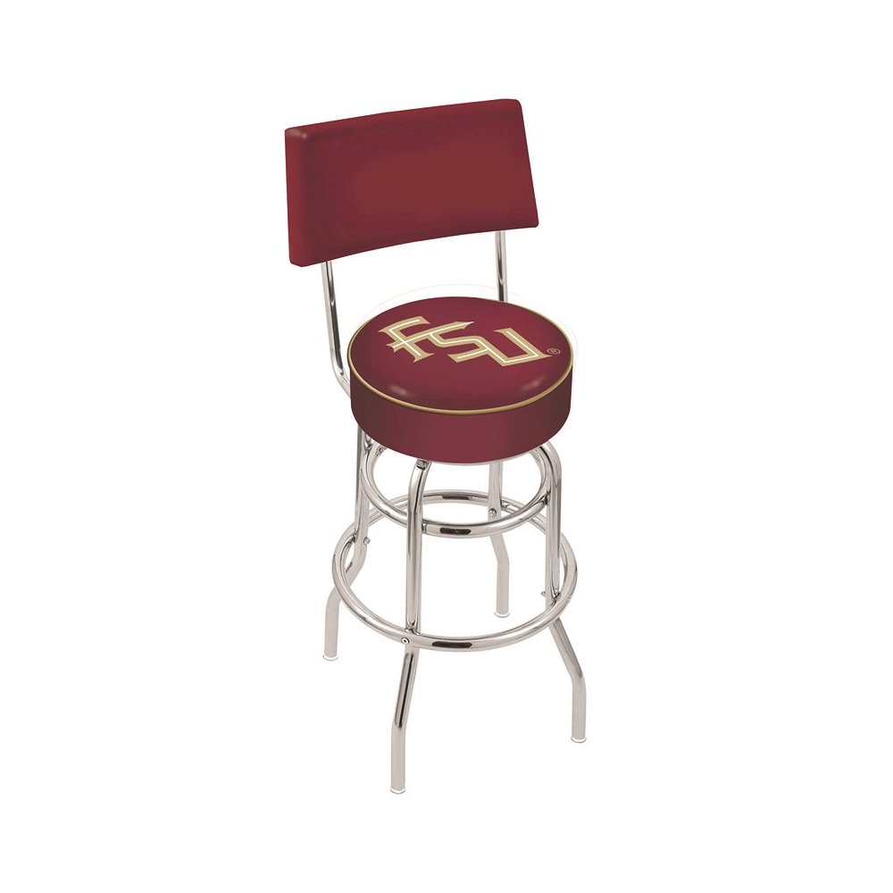 30" L7C4 - Chrome Double Ring Florida State (Script) Swivel Bar Stool with a Back by Holland Bar Stool Company. Picture 1