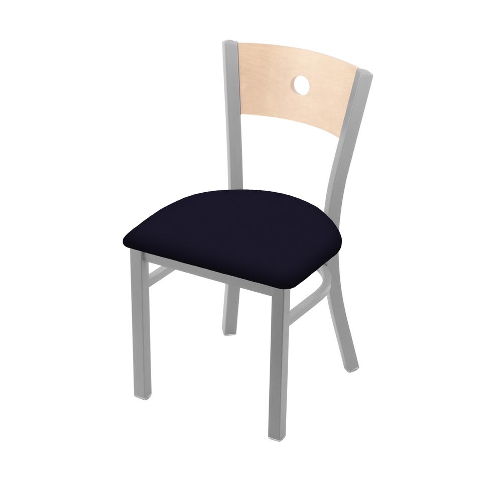 630 Voltaire 18" Chair with Anodized Nickel Finish, Natural Back, and Canter Twilight Seat. Picture 1