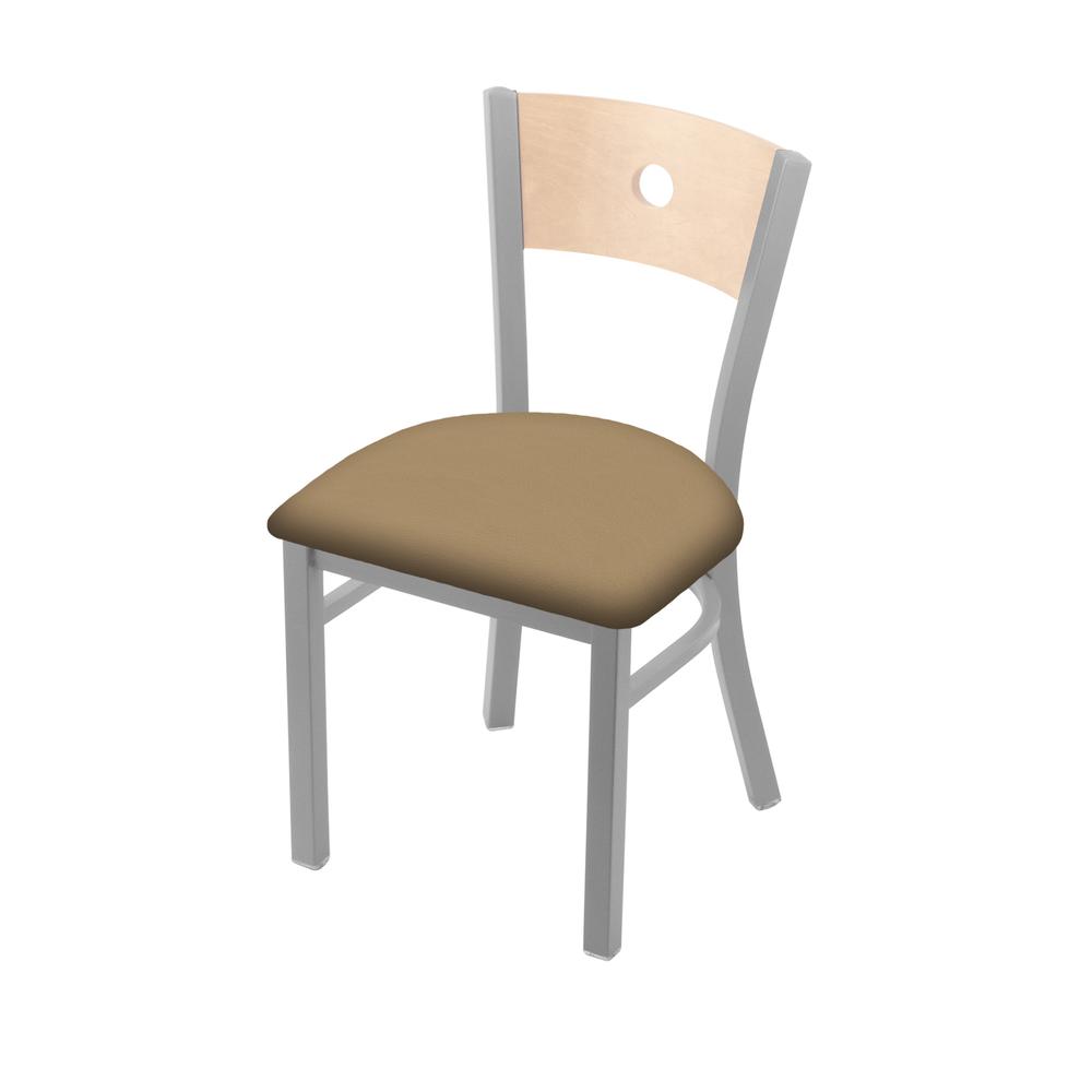 630 Voltaire 18" Chair with Anodized Nickel Finish, Natural Back, and Canter Sand Seat. Picture 1