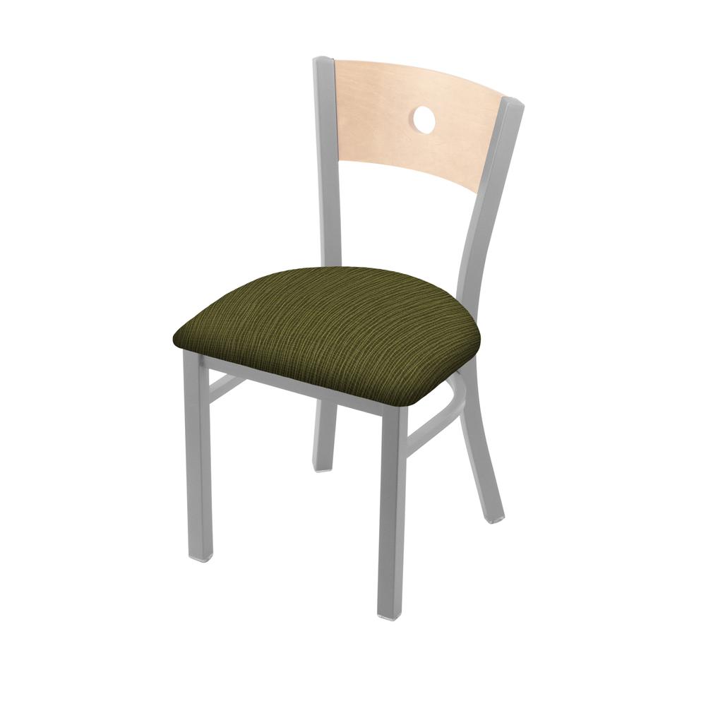 630 Voltaire 18" Chair with Anodized Nickel Finish, Natural Back, and Graph Parrot Seat. Picture 1