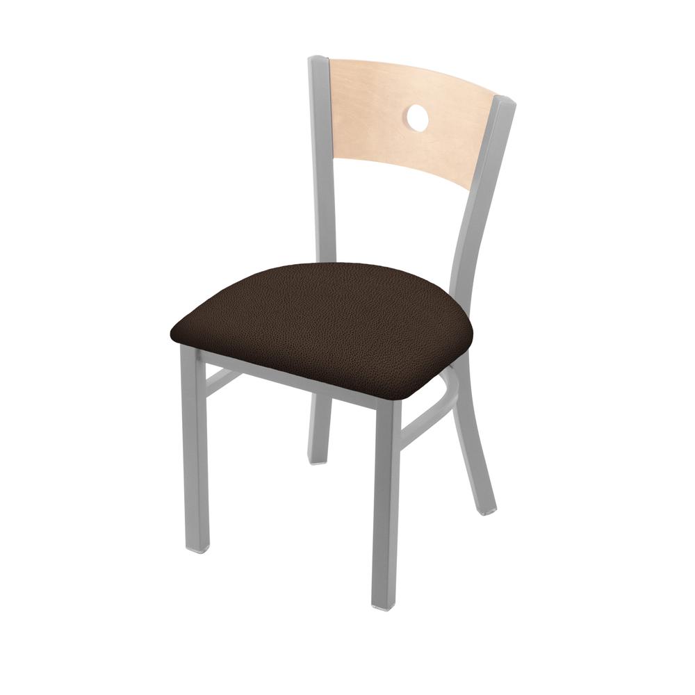 630 Voltaire 18" Chair with Anodized Nickel Finish, Natural Back, and Rein Coffee Seat. Picture 1