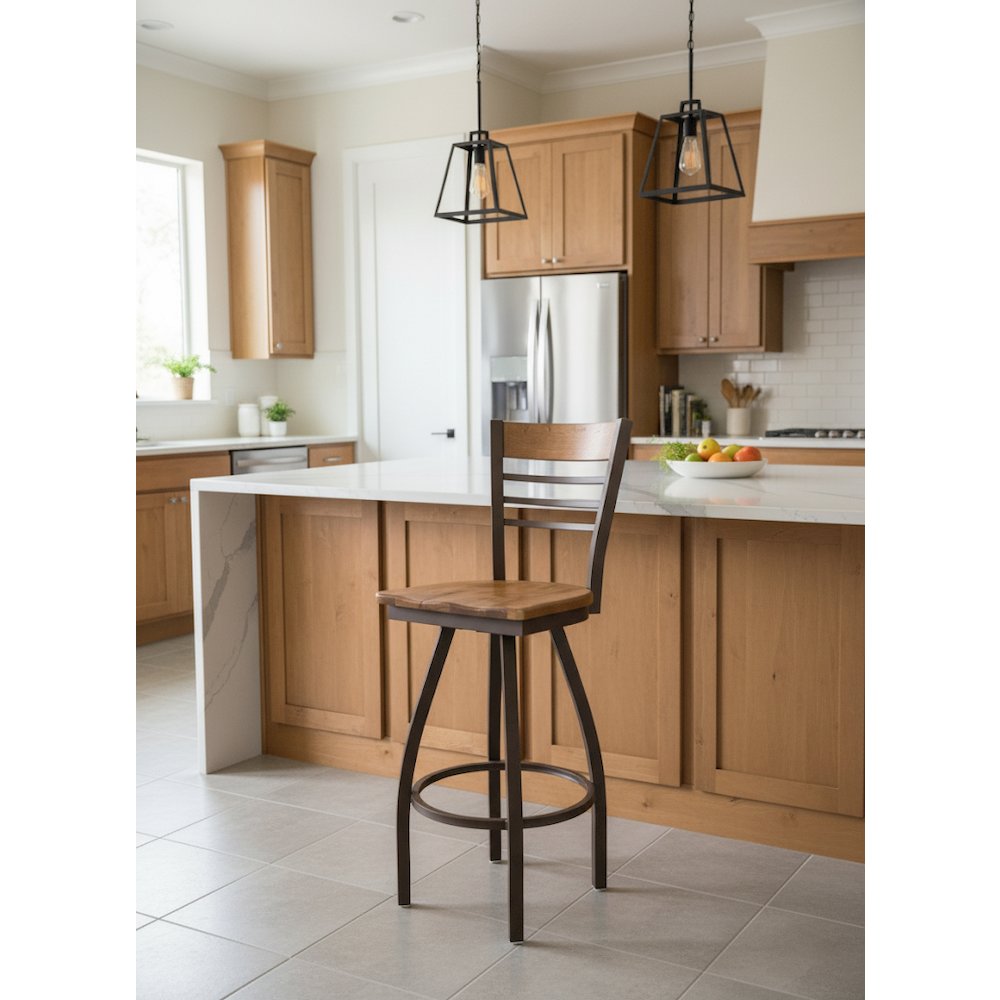36" Swivel Extra Tall Bar Stool, Bronze Finish, Medium Back, Graph Poppy Seat. Picture 7