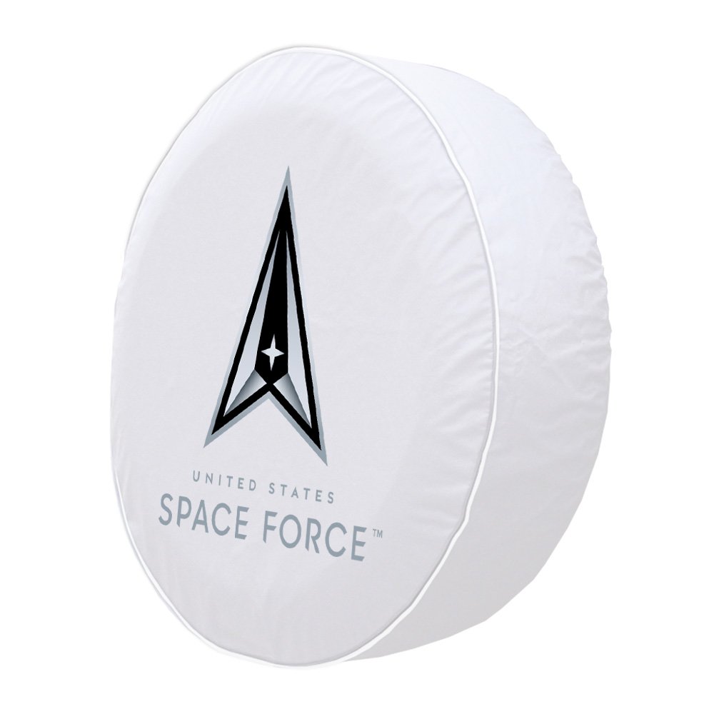 United States Space Force Tire Cover - Size J - (27"x8") on White Vinyl. Picture 2