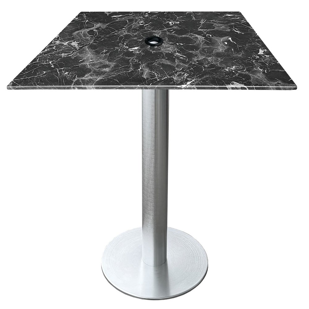 All-Season Table with 32" x 32" Square Black Marble Top with Umbrella Hole. Picture 1