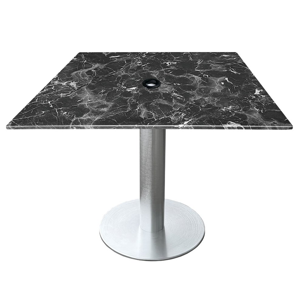 All-Season Table with 36" x 36" Square Black Marble Top with Umbrella Hole. Picture 1