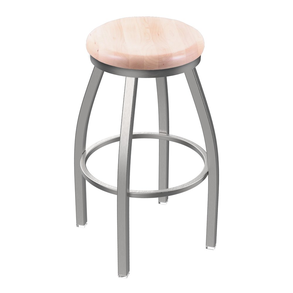 802 Misha Stainless Steel 36" Swivel Bar Stool with Natural Maple Seat. Picture 1
